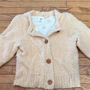 Anthro Cozy Cream Button-Up Boucle Cardigan